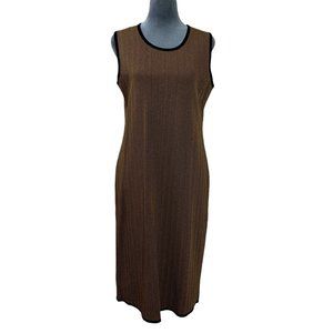 Vintage 90s Exclusively Misook Women's Medium Herringbone Brown Sleeveless Dress